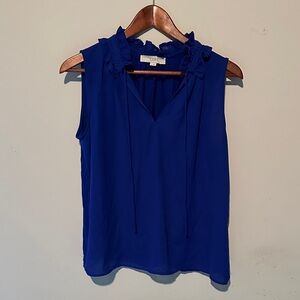 LOFT Cobalt Sleeveless Ruffle Blouse